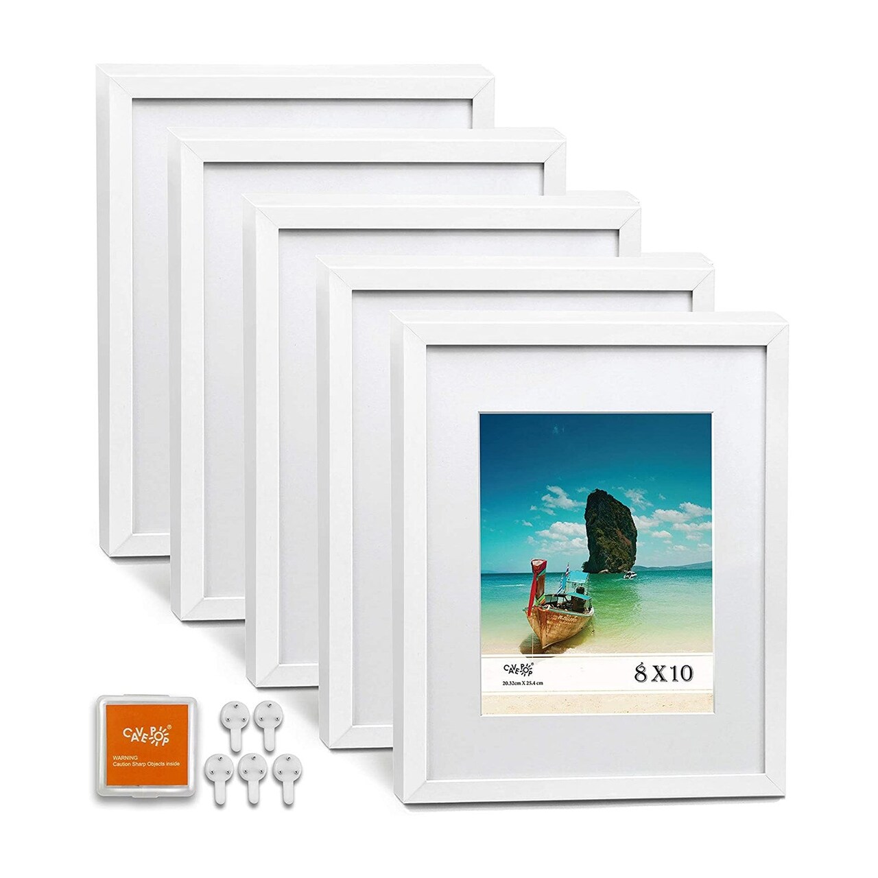 8 X 10 Picture Frame w-Mat/11 X 14 without Mat -White - 5 Units